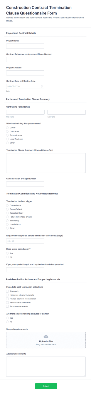 Construction Contract Termination Clause Form Template