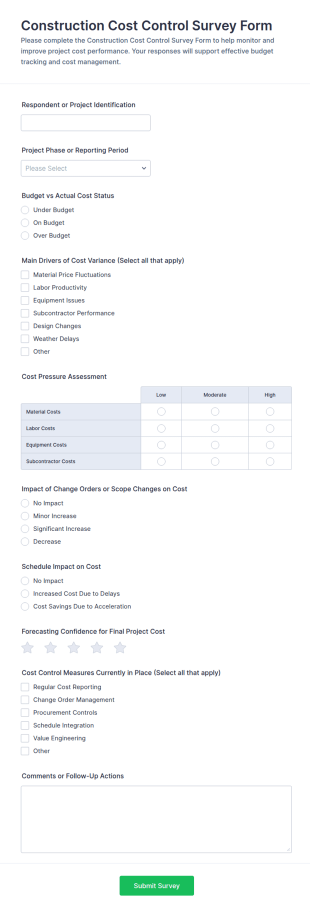 Construction Cost Control Survey Form Template