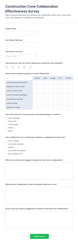 Construction Crew Collaboration Effectiveness Survey Form Template