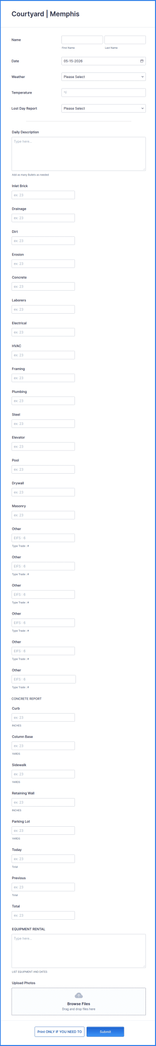 Construction Daily Report Form Template