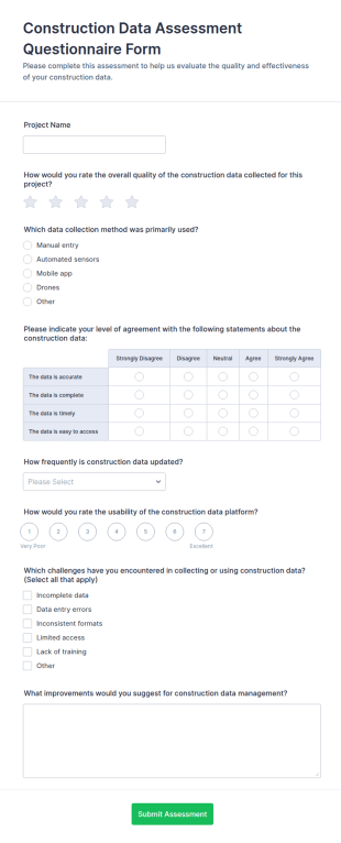 Construction Data Assessment Questionnaire Form Template
