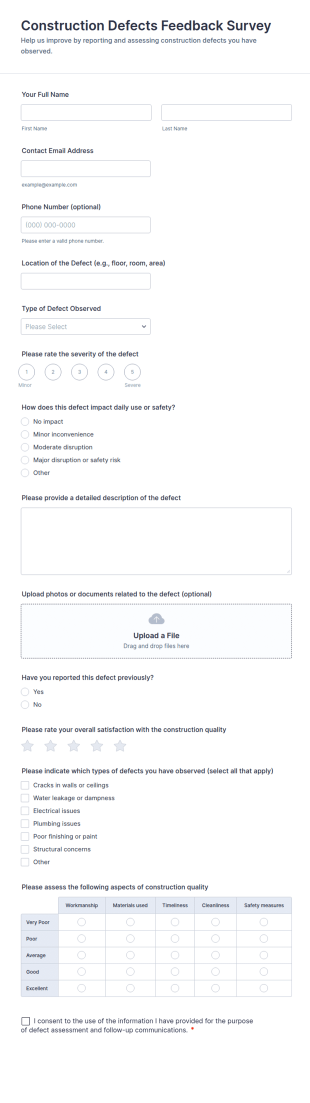 Construction Defects Feedback Survey Form Template