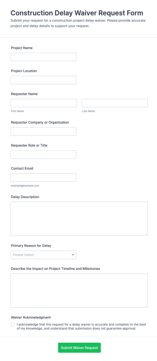 Construction Delay Waiver Request Form Template