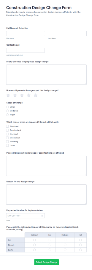 Construction Design Change Survey Form Template