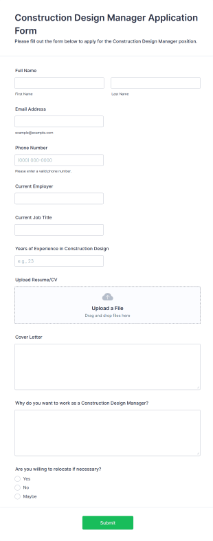 Construction Design Manager Application Form Template