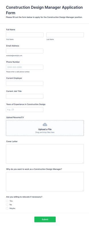 Construction Design Manager Application Form Template