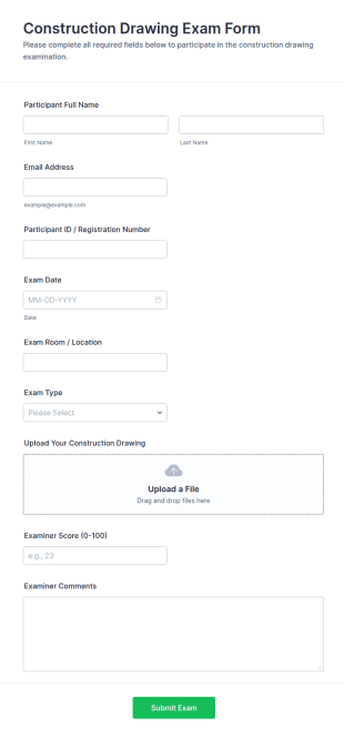 Construction Drawing Exam Form Template