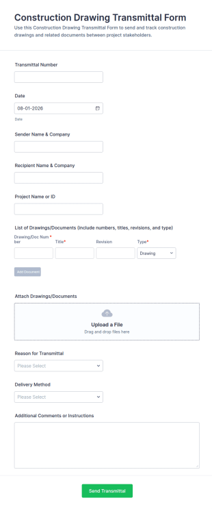 Construction Drawing Transmittal Form Template