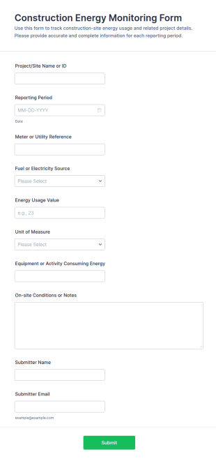 Construction Energy Monitoring Form Template