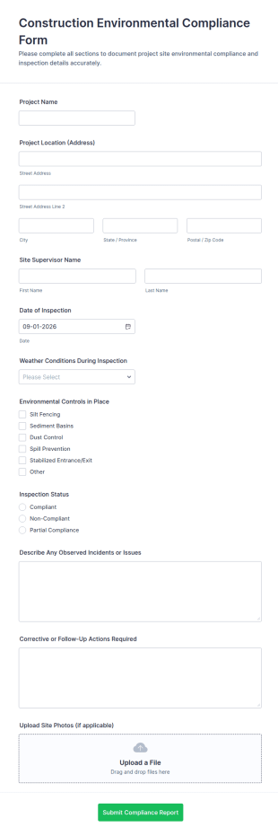 Construction Environmental Compliance Form Template