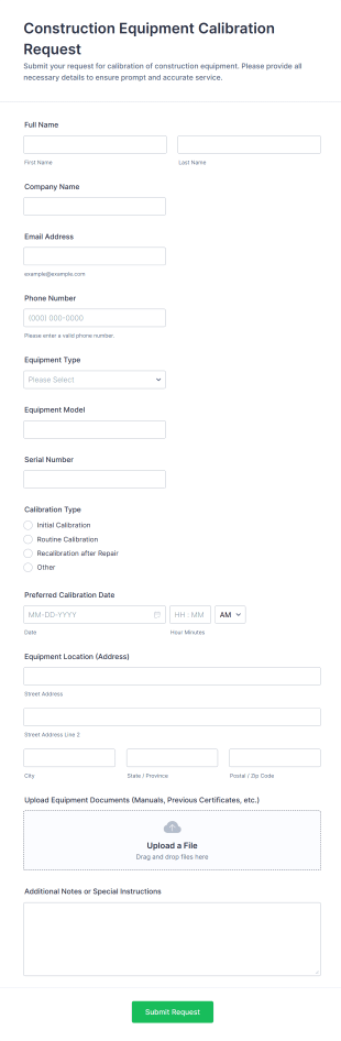 Construction Equipment Calibration Request Form Template