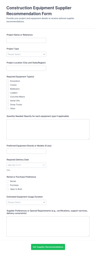 Construction Equipment Supplier Recommendation Form Template