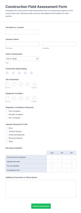 Construction Field Assessment Form Template