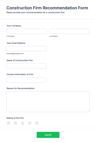 Construction Firm Recommendation Form Template