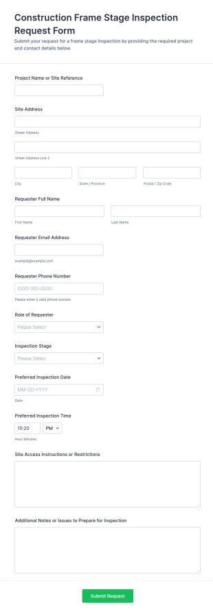 Construction Frame Stage Inspection Request Form Template