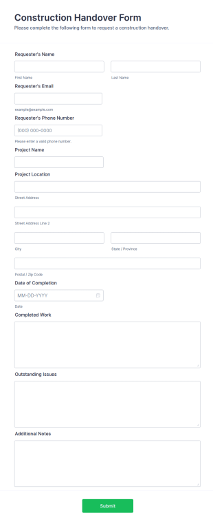 Construction Handover Form Template