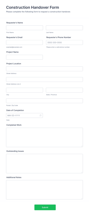 Construction Handover Form Template