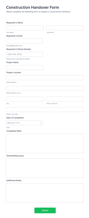 Construction Handover Form Template