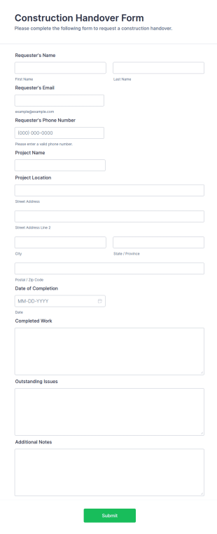 Construction Handover Form Template