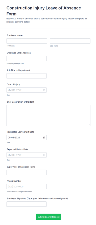 Construction Injury Leave Of Absence Form Template