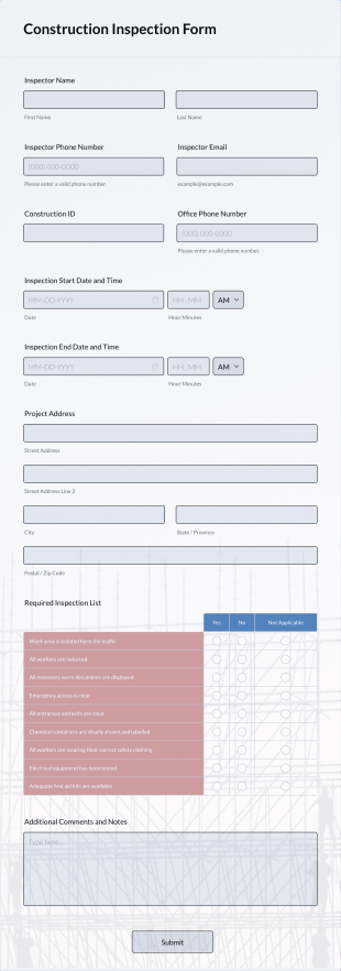 Construction Inspection Form Template