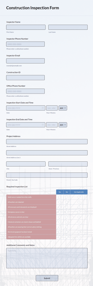 Construction Inspection Form Template