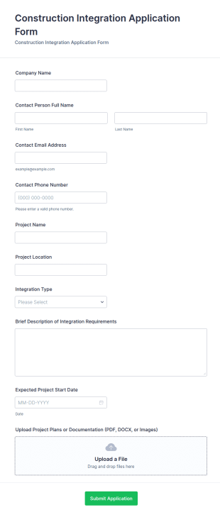 Construction Integration Application Form Template