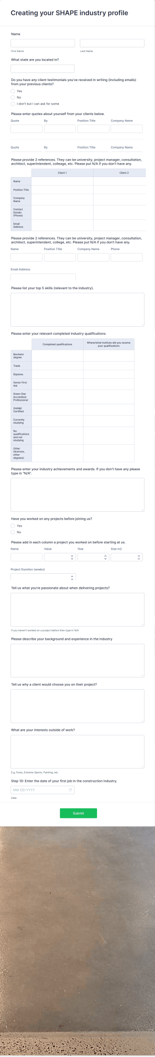 Construction Job Application Form Template