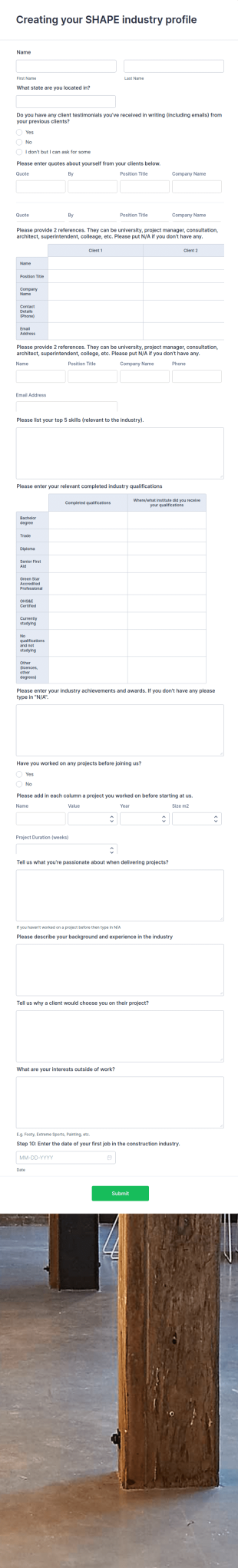 Construction Job Application Form Template