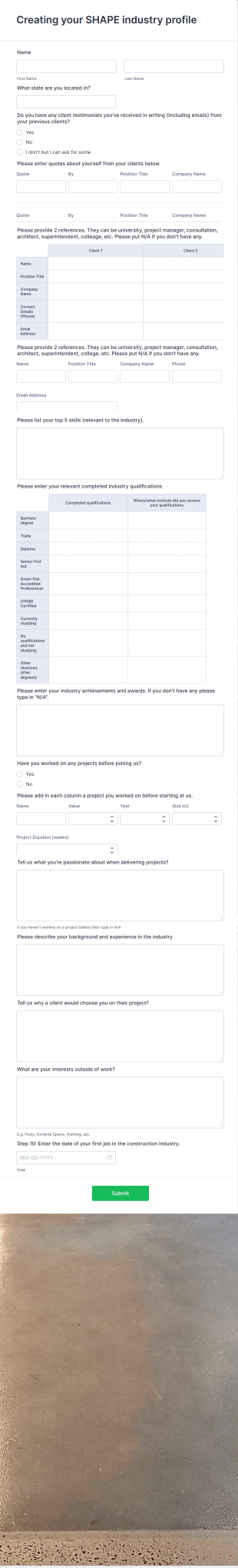 Construction Job Application Form Template