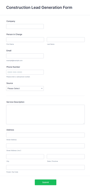 Construction Lead Generation Form Template