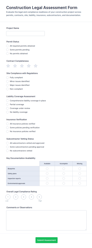 Construction Legal Assessment Form Template