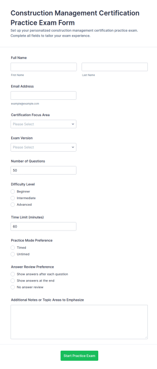 Construction Management Certification Practice Exam Form Template