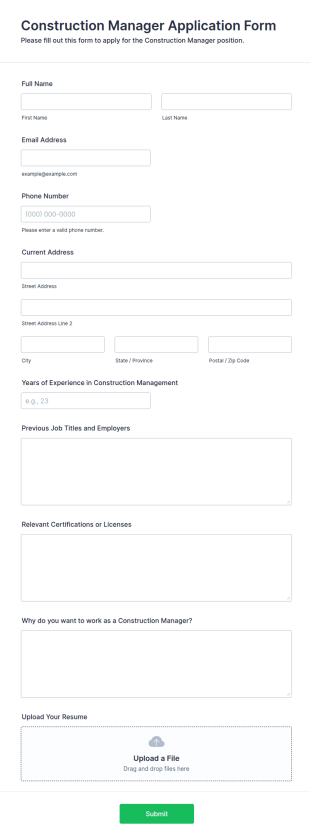 Construction Manager Application Form Template
