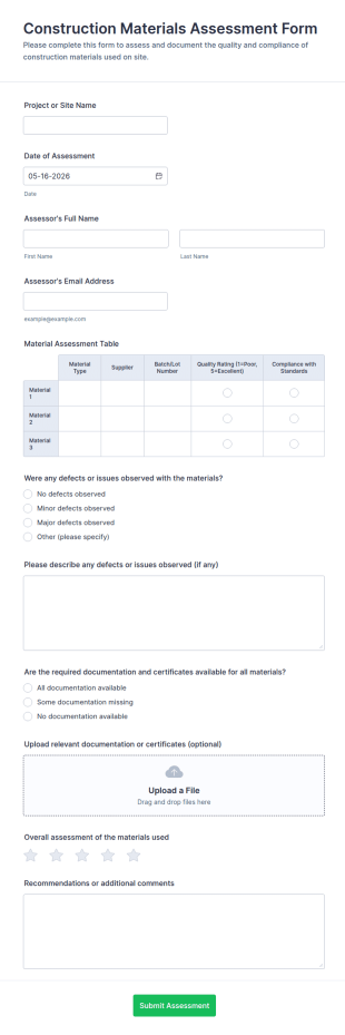 Construction Materials Assessment Form Template