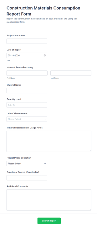 Construction Materials Consumption Report Form Template