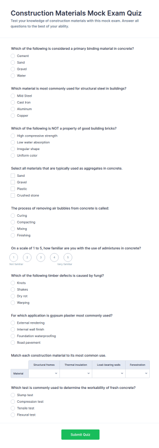 Construction Materials Mock Exam Quiz Form Template
