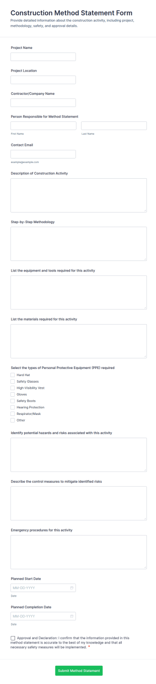 Construction Method Statement Form Template