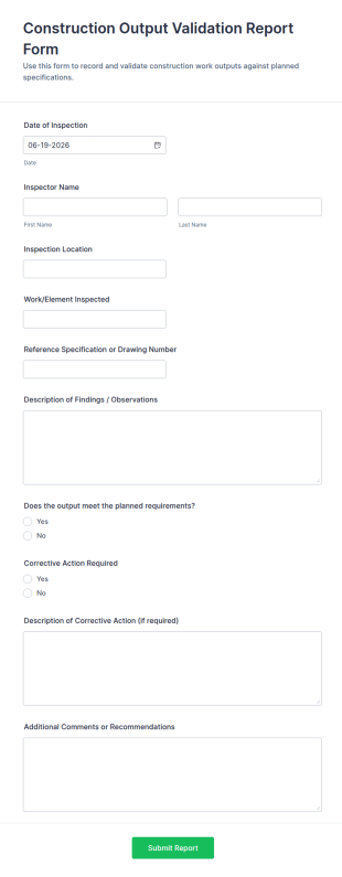 Construction Output Validation Report Form Template