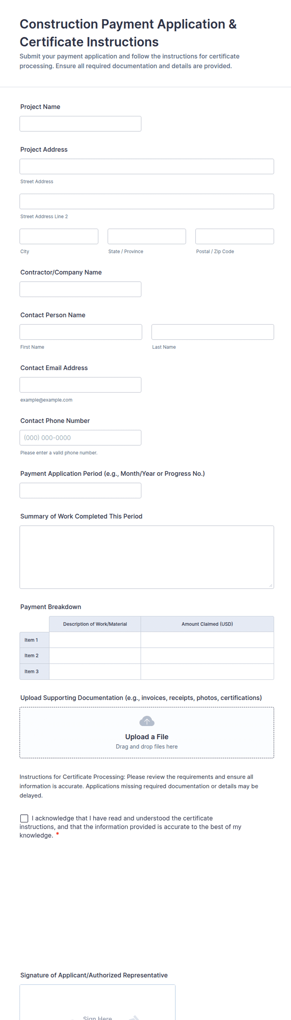 Construction Payment Application & Certificate Instructions Form ...