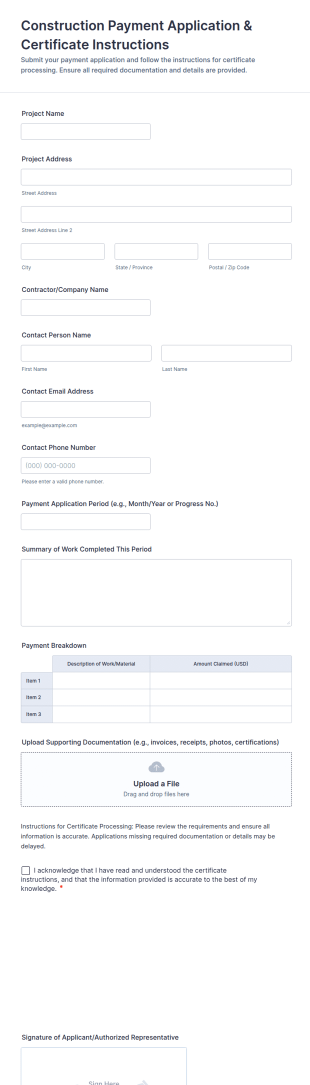 Construction Payment Application & Certificate Instructions Form Template