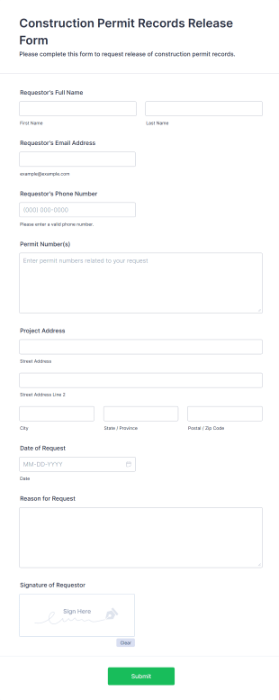 Construction Permit Records Release Form Template