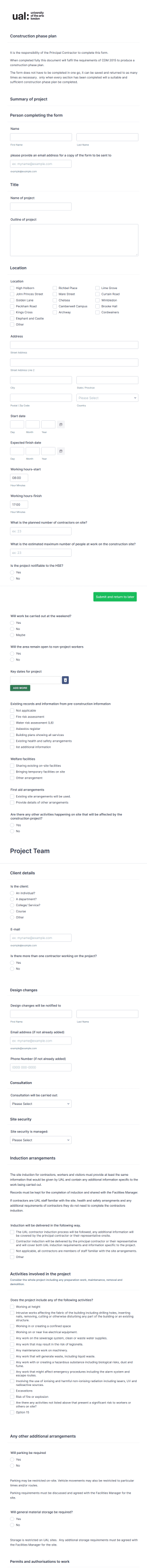 Construction Phase Planning Form Template