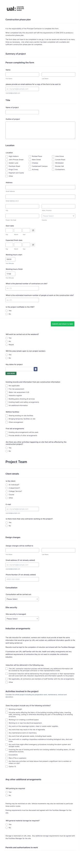 Construction Phase Planning Form Template