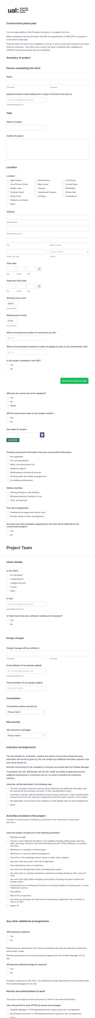 Construction Phase Planning Form Template