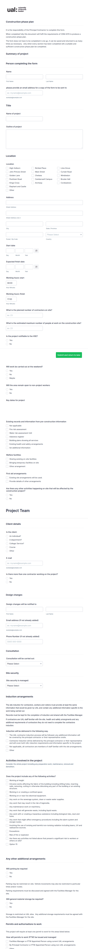 Construction Phase Planning Form Template