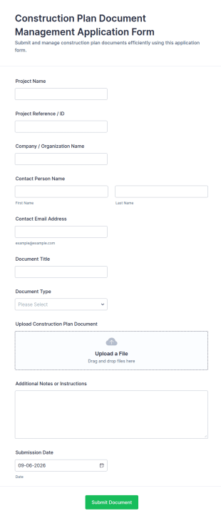 Construction Plan Document Management Form Template