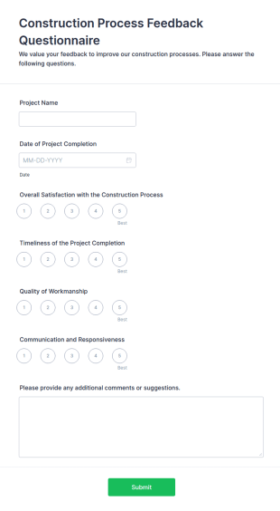 Construction Process Feedback Questionnaire Form Template