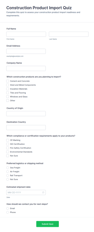 Construction Product Import Quiz Form Template