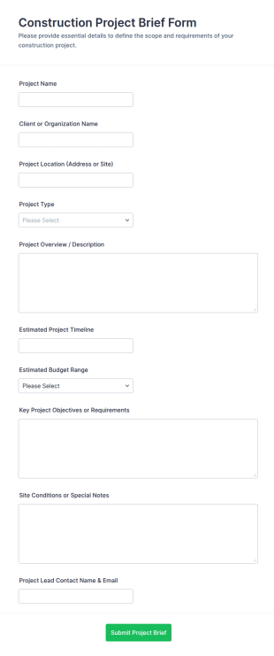 Construction Project Brief Form Template
